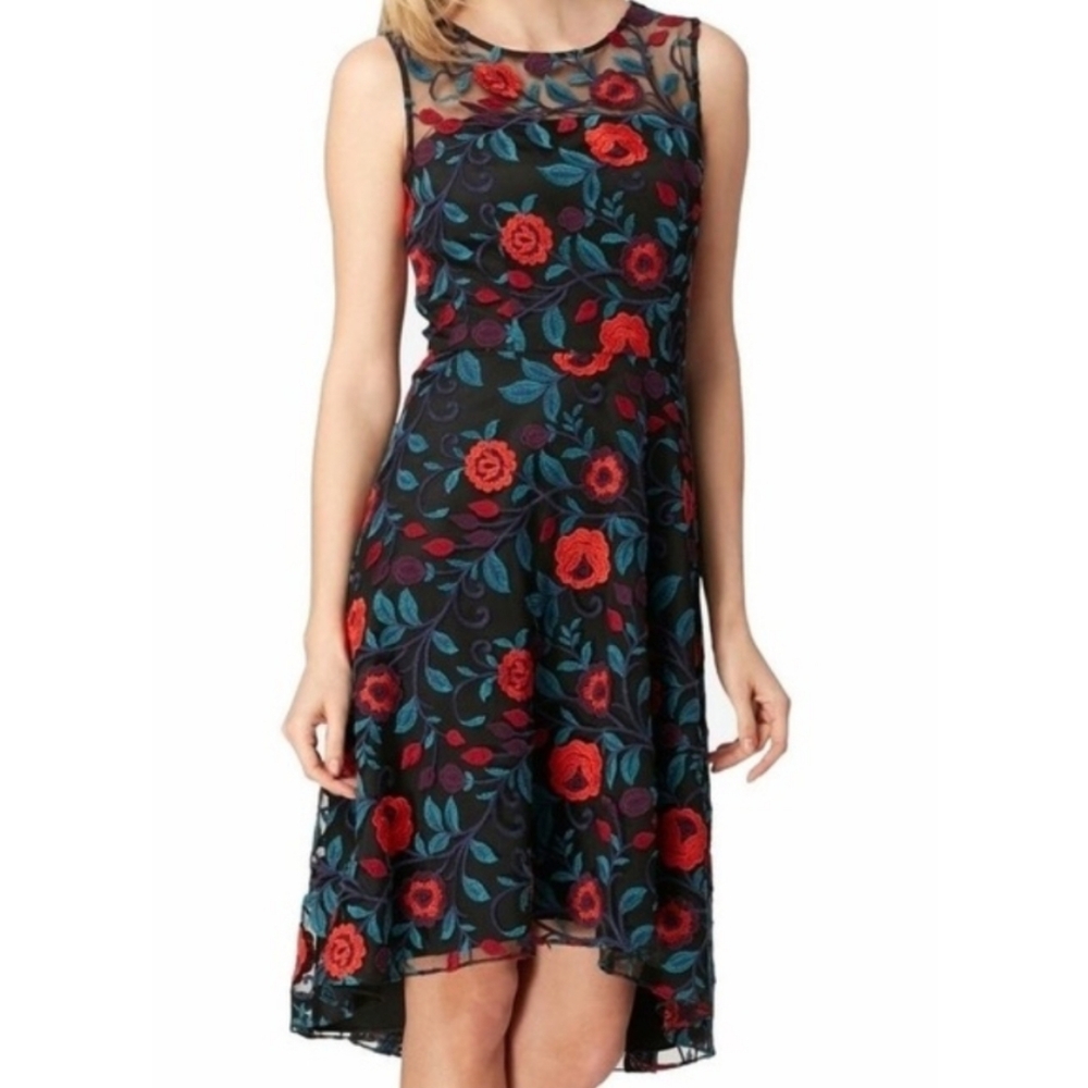 Tahari ASL Floral Embroidered Fit & Flare Dress